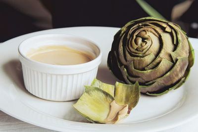 Close-up of food in plate on table