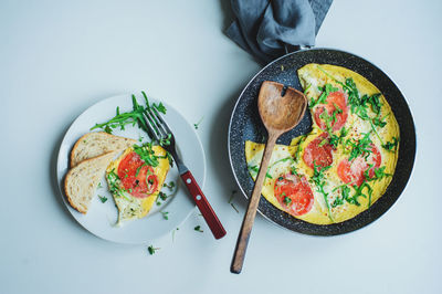 Directly above shot of breakfast served on table