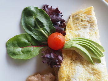 High angle view of fruits in plate