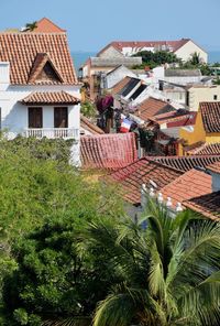 High angle view of buildings in city