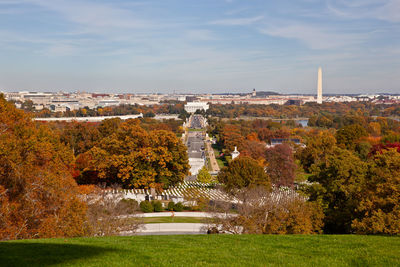 Hilltop view of washington, dc from arlington national cemetery looking toward the lincoln memorial