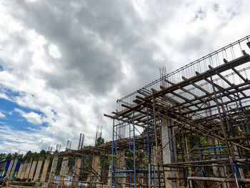 Low angle view of abandoned building against sky