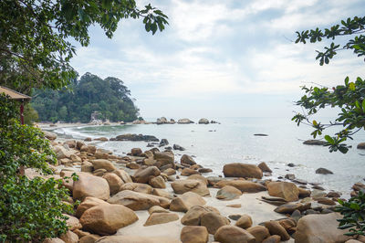 Scenic view of sea against cloudy sky