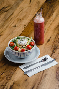 Close-up of food served on table