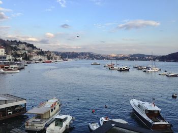 High angle view of boats in harbor