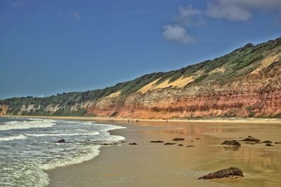 Scenic view of sea and mountains against sky