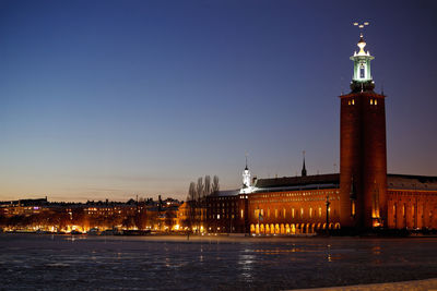 Stockholm city hall at dusk, stockholm, sweden