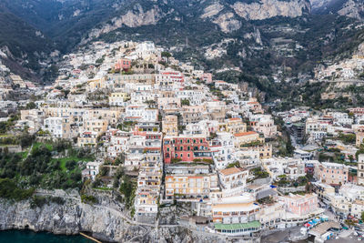 High angle view of buildings in town