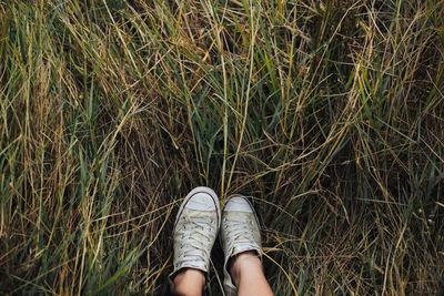 Low section of woman standing on grass