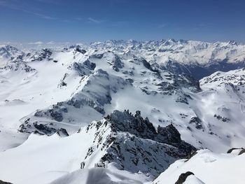 Scenic view of snowcapped mountains against sky