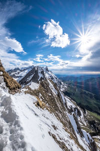 Scenic view of snowcapped mountains against sky