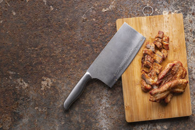 High angle view of food on cutting board