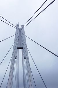 Low angle view of suspension bridge against sky