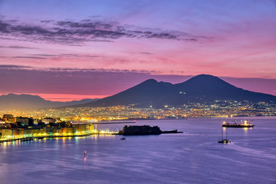 Mount vesuvius and the gulf of naples before sunrise