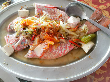 High angle view of seafood in plate