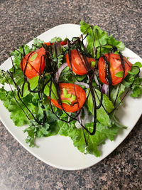 High angle view of food in plate