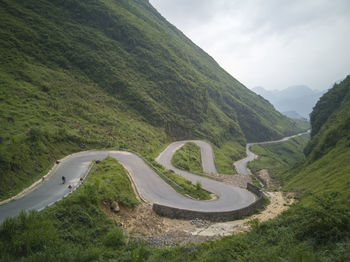 High angle view of mountain road against sky