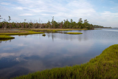 Scenic view of lake against sky