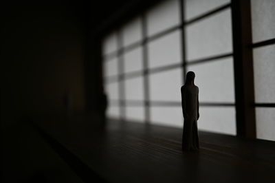 Silhouette man standing by window in building