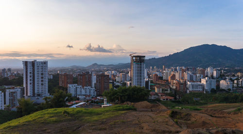 High angle view of buildings in city