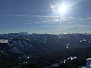 Scenic view of snowcapped mountains against sky