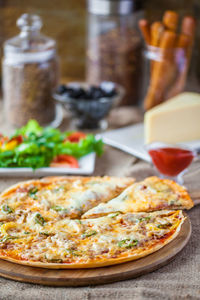 Close-up of served food on table