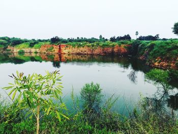 Scenic view of lake against clear sky