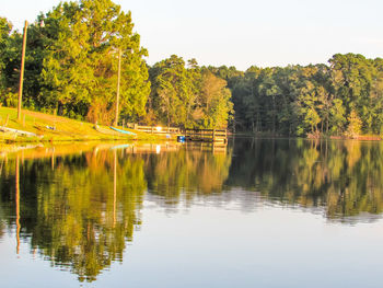 Reflection of trees in lake against sky