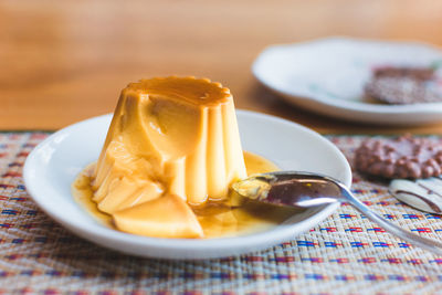 Close-up of food in plate on table