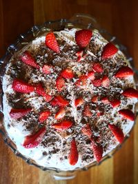 High angle view of strawberries on table