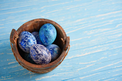 High angle view of eggs on table