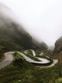 High angle view of mountain road against sky