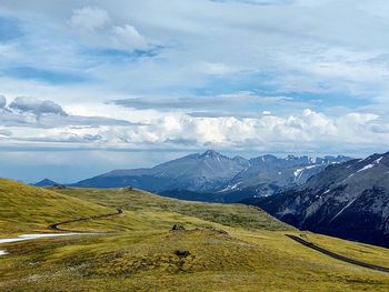 Scenic view of snowcapped mountains against sky