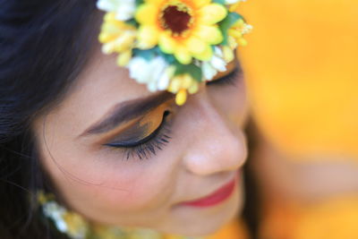 Close-up of bride with eyes closed
