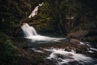 Scenic view of waterfall in forest