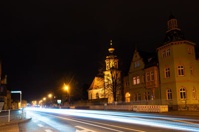 Illuminated buildings at night