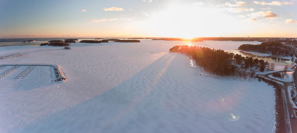 Panoramic view of beach against sky during sunset