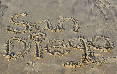 Text on sand at beach
