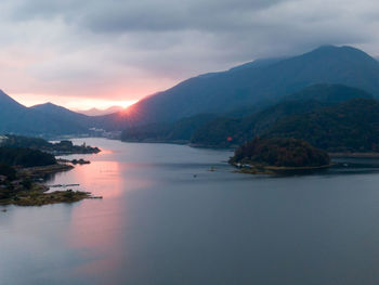 Scenic view of lake against sky during sunset