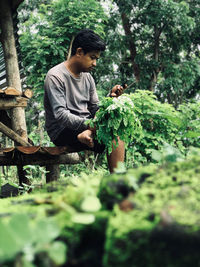 Man in forest