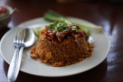 Close-up of food in plate on table