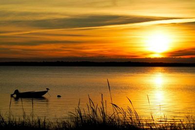 Scenic view of lake at sunset