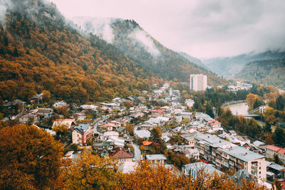 High angle view of townscape against sky