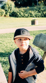 Portrait of boy wearing baseball cap 