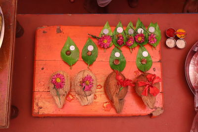 High angle view of food on table