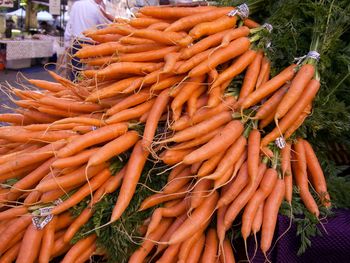 High angle view of vegetables for sale at market stall