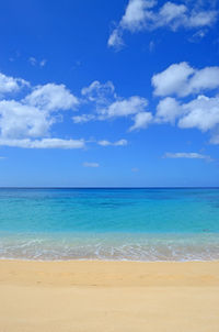 Scenic view of sea against blue sky