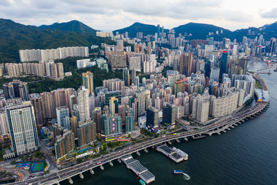 Aerial view of modern buildings in city