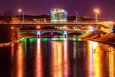 Bridge over river at night