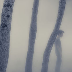 Man standing by tree against sky during winter